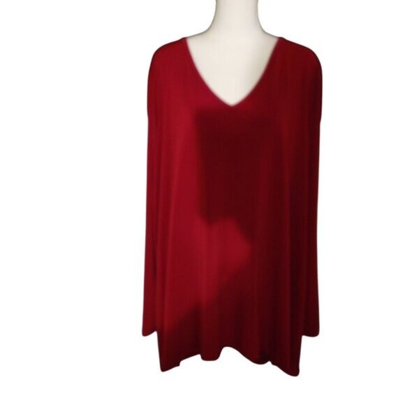 Kate & Mallory Burgundy V-Neck Cold Shoulder Tunic Top With Chain Detail 3X Poly - Picture 6 of 7